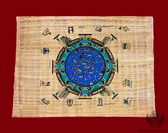 Unique Egyptian Zodiac Papyrus Painting - Rare Ancient Egyptian Painting of The Stars Goddess Nut  - Handmade Hand painted In Egypt