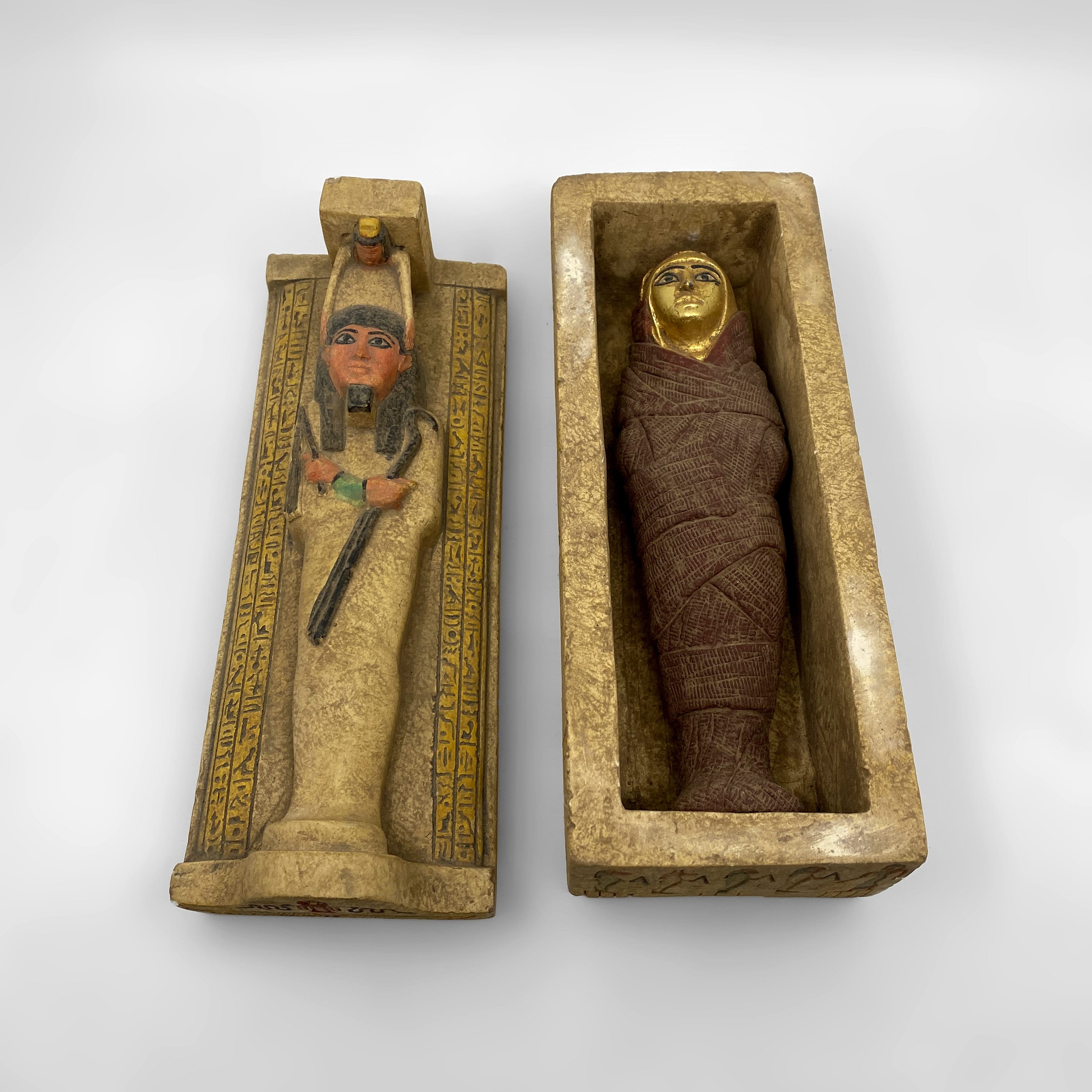 Egyptian Sarcophagus Box With Mummy Figurine - Resin Halloween & Historical Decor