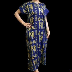 The Indigo Goddess Sacred Hieroglyphics Dress - Divine Egyptian Kaftan Dress For Egyptian Queens- Boho Dress - All Sizes - Made in Egypt