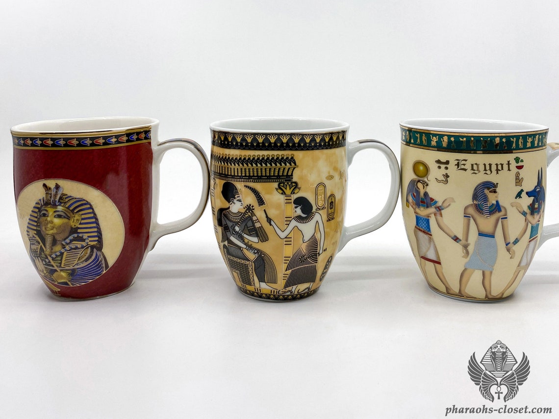Sacred Egyptian Mugs Set of 3 Pharaohs and Gods Tut Ramsès Etsy