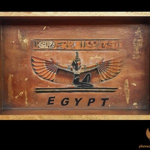 The Divine Tray of Goddess Maat Decorated with Gold Leaf - Unique Wooden Egyptian Tray - Egyptian Antique Tableware - Handmade in Egypt
