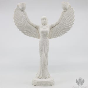 癒しの白いアラバスターのイシスキャンドルホルダー - 強力なエジプトの魔法の女神アセットの像 - エジプトで手作り活性化