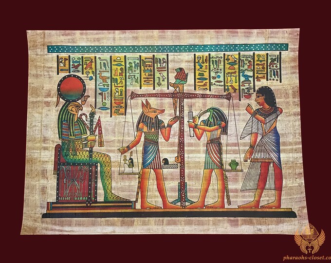The Weighing of the Heart Ritual Egyptian Papyrus Painting Rare Ancient