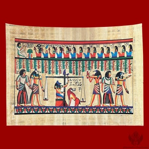 Weighting of The Heart Ritual Papyrus Painting - Rare Ancient Egyptian Painting of The Book of The Dead - Handmade Hand Painted In Egypt