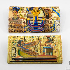 Charming Egyptian Wallets of Tutankhamun Nefertiti Nefertari - Goddess Maat and Hathor Wallet - Egyptian Leather Wallets Handmade in Egypt