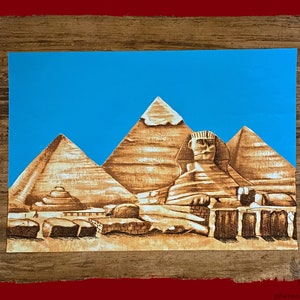 Lavish Egyptian Papyrus Painting of Giza Pyramid Complex - Unique Egyptian Art of Giza Necropolis - Handmade in Egypt With Authentic Papyrus