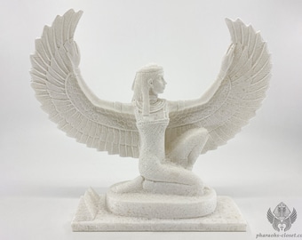 Statua di alabastro di Iside guaritrice - Statua egizia unica della dea alata della magia Iside - Potente statua egizia fatta a mano in Egitto