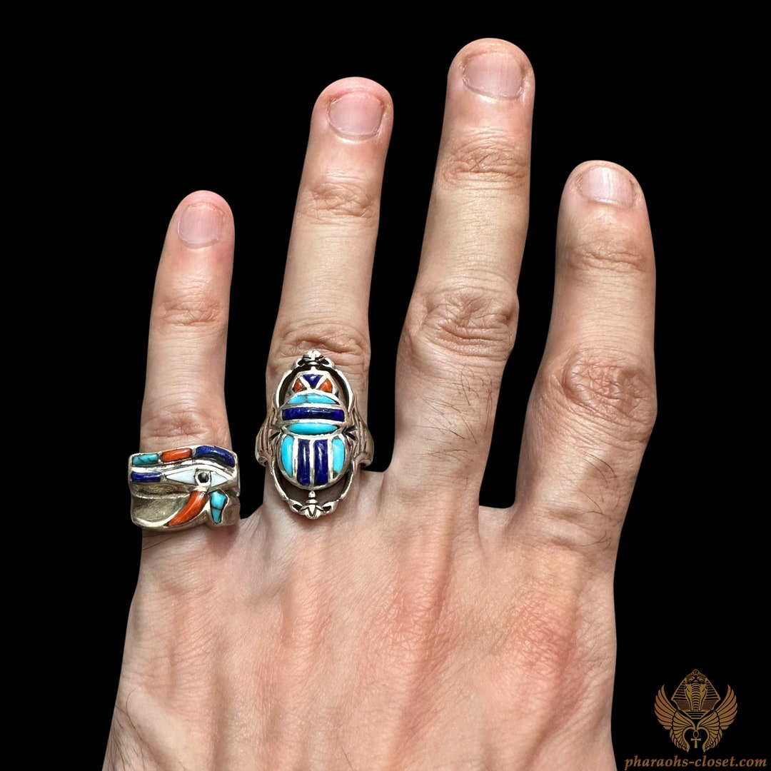 Charming Sterling Silver Egyptian Rings of Scarab N Eye of Horus ...