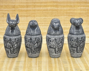 エジプト美術 カノプス壺セット ホルスの息子4人 2色 エジプト製