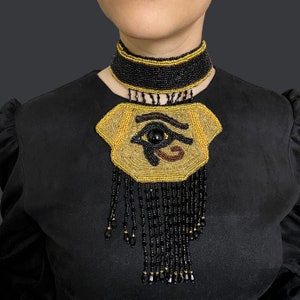 Unique Eye of Horus Necklace - Charming Egyptian Beaded Collar Necklace Depicting The Eye of Horus Symbol - Carefully Handmade In Egypt