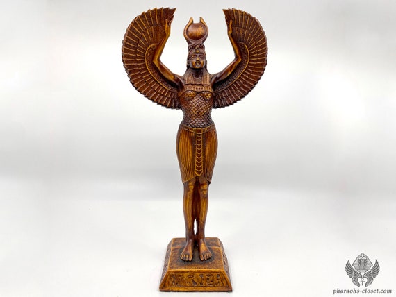 The Protective Winged Goddess Isis Statue - Powerful Statue of Isis With Brown Ancient Egyptian Color - Activated & Handmade in Egypt