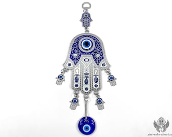 Protective Hamsa Egyptian Amulet For Protection From Evil & For Good Luck - Blue Beaded Evil Eye Amulet - Handmade In Egypt