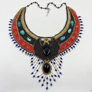 The Winged Scarab Egyptian Beaded Collar Necklace - Charming Ancient Egyptian Usekh Collar Necklace - Masterfully Handmade In Egypt