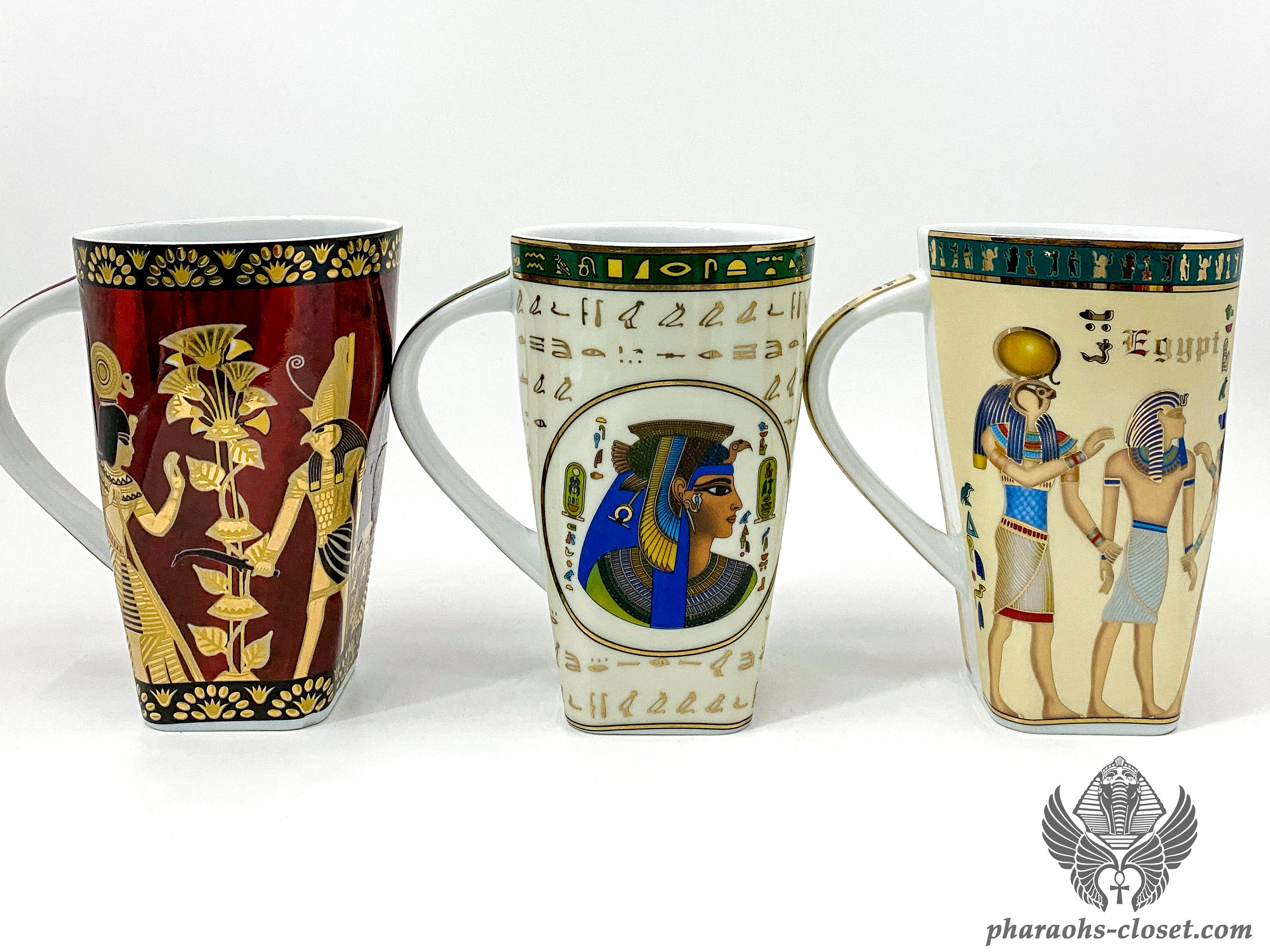 Sacred Egyptian Mugs Set of 3 Cleopatra Horus Anubis Etsy
