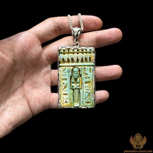 Old Magical Egyptian Pendant of The Mummified Osiris For Love Bringing - Handmade In Egypt With Pure Sterling Silver n Real Glazed Steatite
