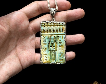 Old Magical Egyptian Pendant of The Mummified Osiris For Love Bringing - Handmade In Egypt With Pure Sterling Silver n Real Glazed Steatite