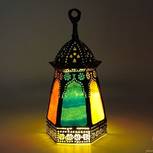 Unique Small Egyptian Khan El Khalili Lamp for Rituals Ceremonies n More- Handmade In Egypt Using Metal Case and Colored Alabaster Stones
