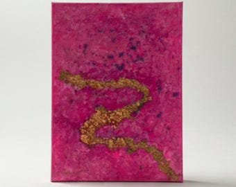 Hand-Painted Pink Gold Abstract Canvas Art, Modern Textured Wall Decor 40x30 cm
