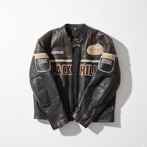 Vintage Black Hills Sturgis Leather Biker Jacket, Rushmore Patches