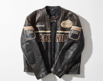 Vintage Black Hills Sturgis Leather Biker Jacket, Rushmore Patches