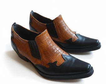 Karelus Leather Cowboy Boots, Black & Brown, Size 42