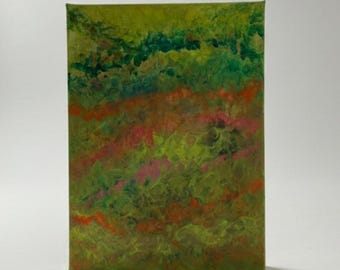 Hand-Painted Abstract Canvas Wall Art, Vibrant Yellow Green Pink Modern Painting, Acrylic Home Decor