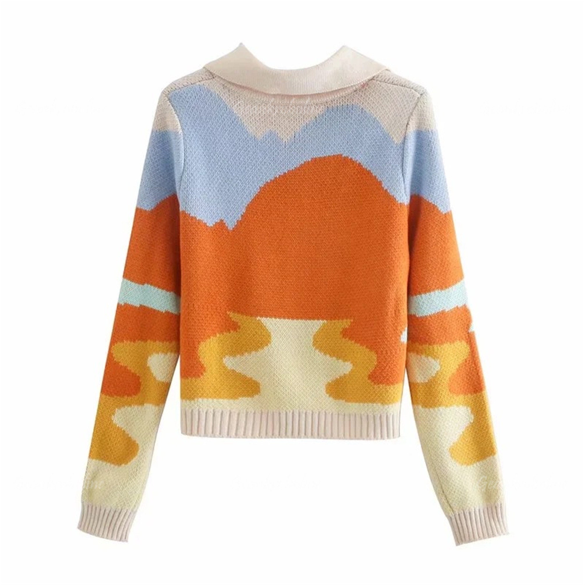 Vintage Landscape Knitted Cardigan Sunset Days Knit Sweater Etsy
