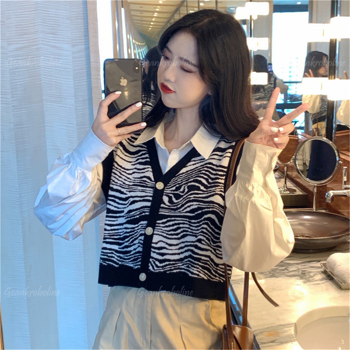 Sweater Vest Women Black and White Knit Vest Sweaters for Etsy