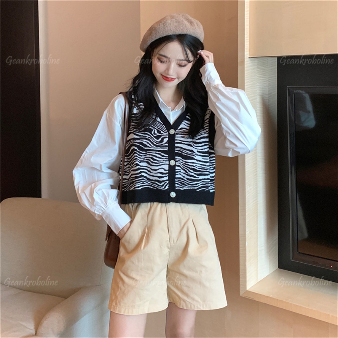 Sweater Vest Women Black and White Knit Vest Sweaters for Etsy