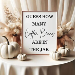 guess how many coffee beans are in the jar, shower sign, shower games, baby shower game, bridal shower games, coffee game,  digital, PDF