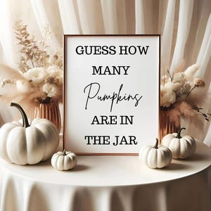 guess how many pumpkins are in the jar, sign, shower games, baby shower game, bridal shower games, halloween game, fall,  digital, PDF