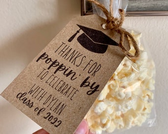 Graduation party, graduation party favors, grad party, thanks for popping by, graduation popcorn, graduation tags, party favors, graduate,