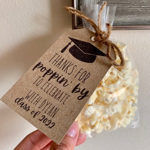 Graduation, grad party, graduation party favors, grad party, thanks for popping by, graduation popcorn, graduation tags, party favors,