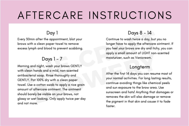 Modern Microblading Aftercare Instructions Template Permanent Makeup