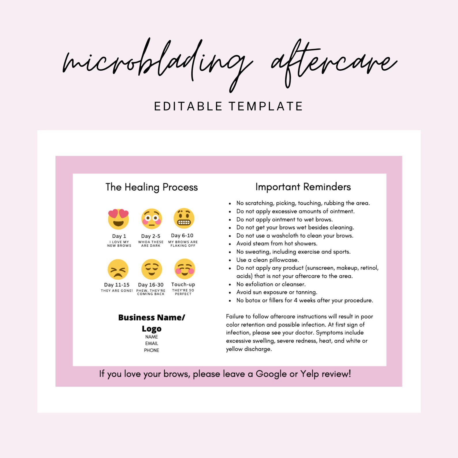 Modern Microblading Aftercare Instructions Template Permanent Makeup