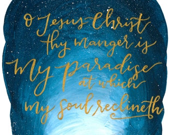 Digital Download Print - O Jesus Christ, Thy Manger Is - Paul Gerhardt - Manger Scene - Christmas Star - Acrylic Painting