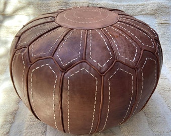 Moroccan leather pouf, Moroccan Ottoman pouf, Moroccan pouffe brown, Moroccan vintage, leather pouf Darker