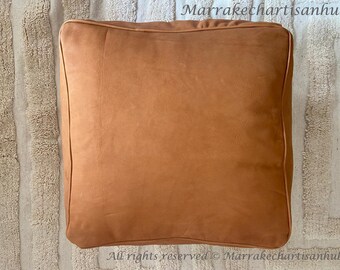 Amazing square Ottoman Pouffe Moroccan leather | ottoman square pouf | light tan handmade footstool square pouffe Moroccan