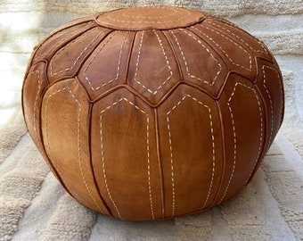 Moroccan leather pouf, Moroccan Ottoman pouf, Moroccan pouffe brown, Moroccan vintage, leather pouf Darker