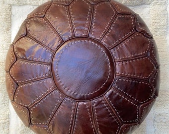 Moroccan leather pouf, Moroccan Ottoman pouf, Moroccan pouffe brown, Moroccan vintage, leather pouf Darker