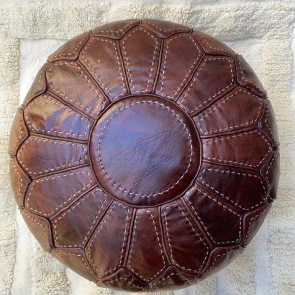 Moroccan leather pouf, Moroccan Ottoman pouf, Moroccan pouffe brown, Moroccan vintage, leather pouf Darker