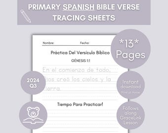 Spanish Primary Bible Verse Tracing Sheets GraceLink 2024 Q3
