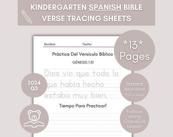 Spanish Kindergarten Bible Verse Tracing Sheets GraceLink 2024 Q3