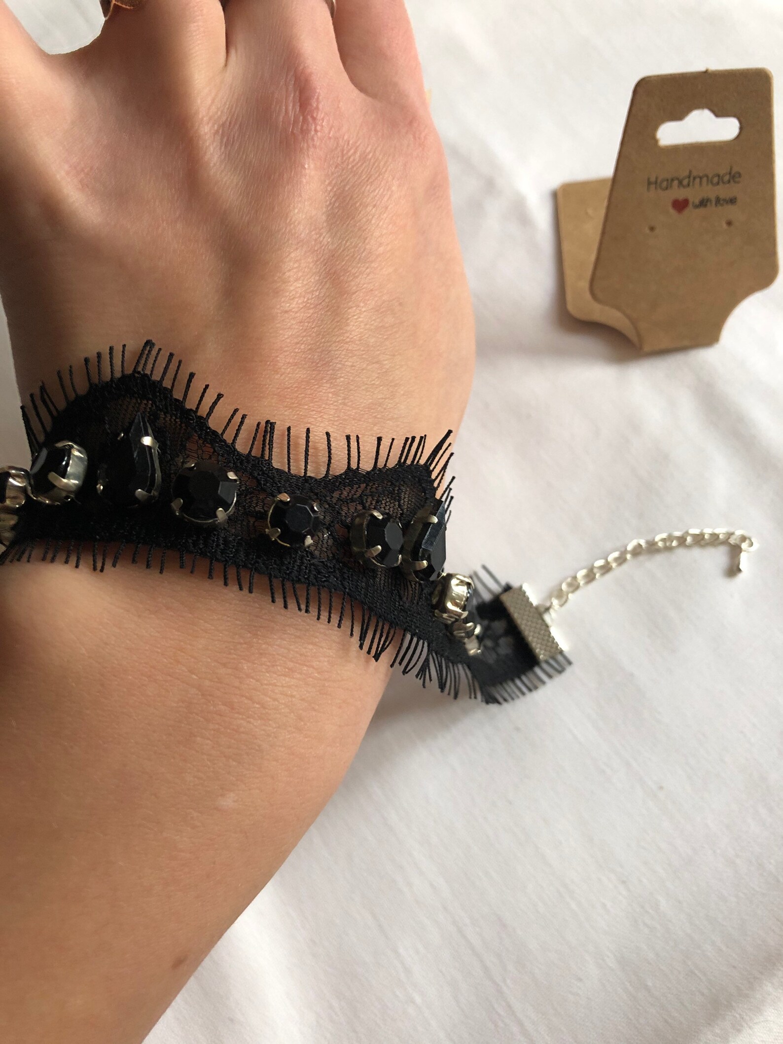 Black handmade Cristal lace bracelet beautiful luxury party Etsy