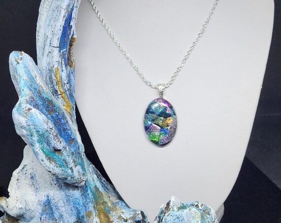 Hand Crafted Dichroic Fused Multi Color Glass Pendant