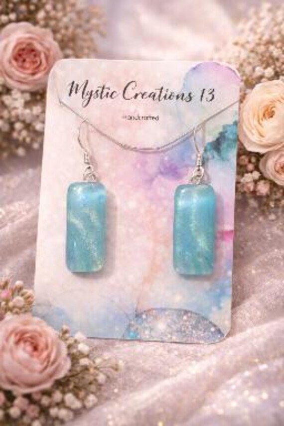 Dichroic Dangle Blue Earrings