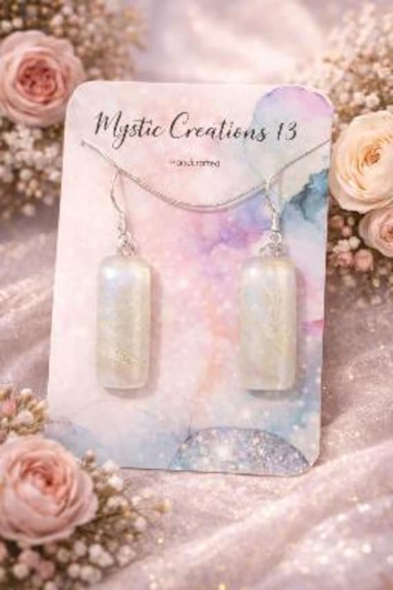 Dichroic Dangle White Earrings