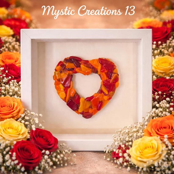 Floating Fused Glass Heart Framed Elegantly