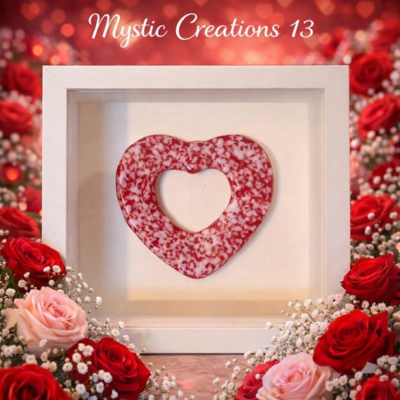 Floating Fused Glass Heart Framed Elegantly
