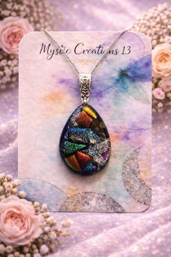 Hand Crafted Dichroic Fused Multi Color Glass Pendant